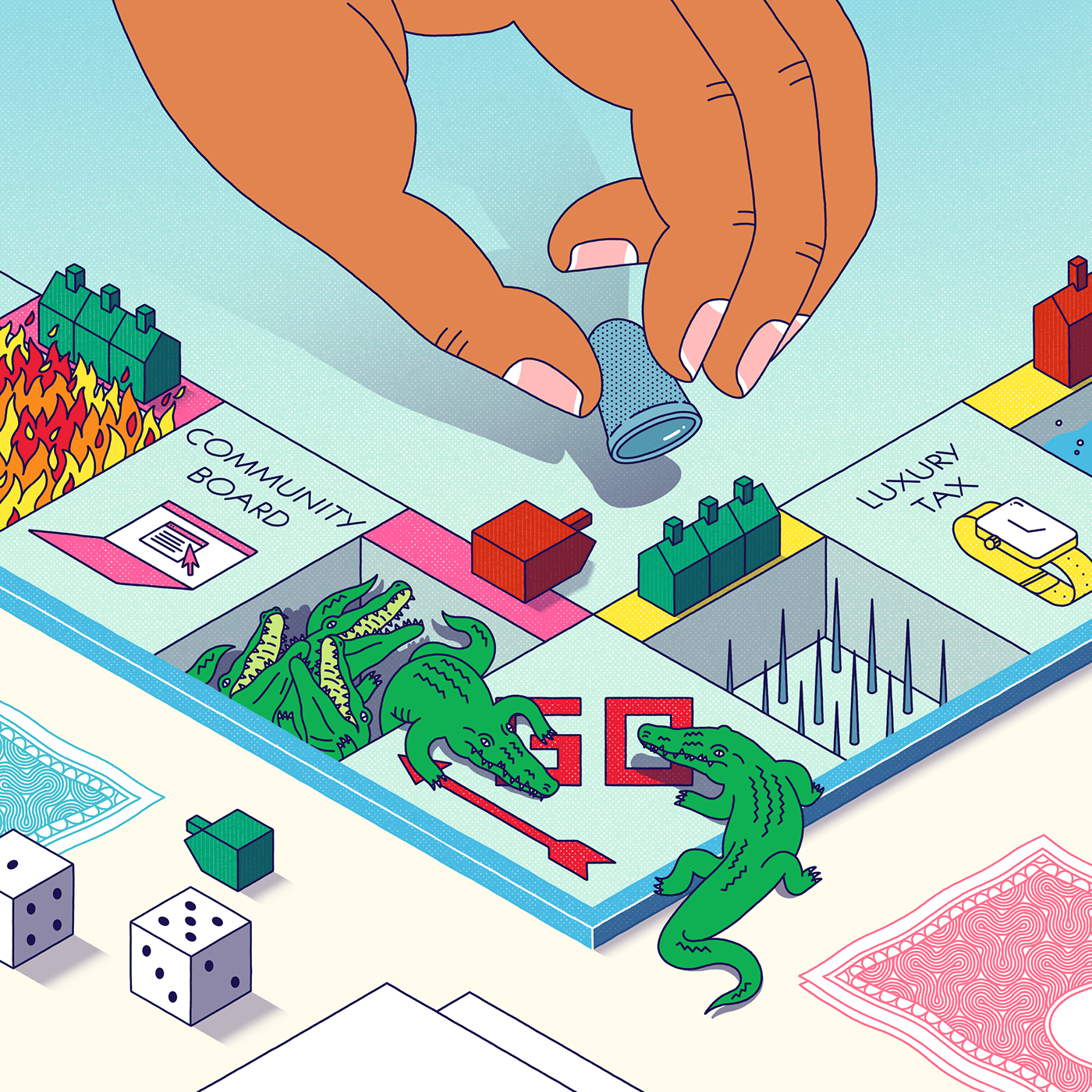 alligator board game crocodile digital illustration editorial Editorial Illustration ILLUSTRATION  Monopoly politico Technology