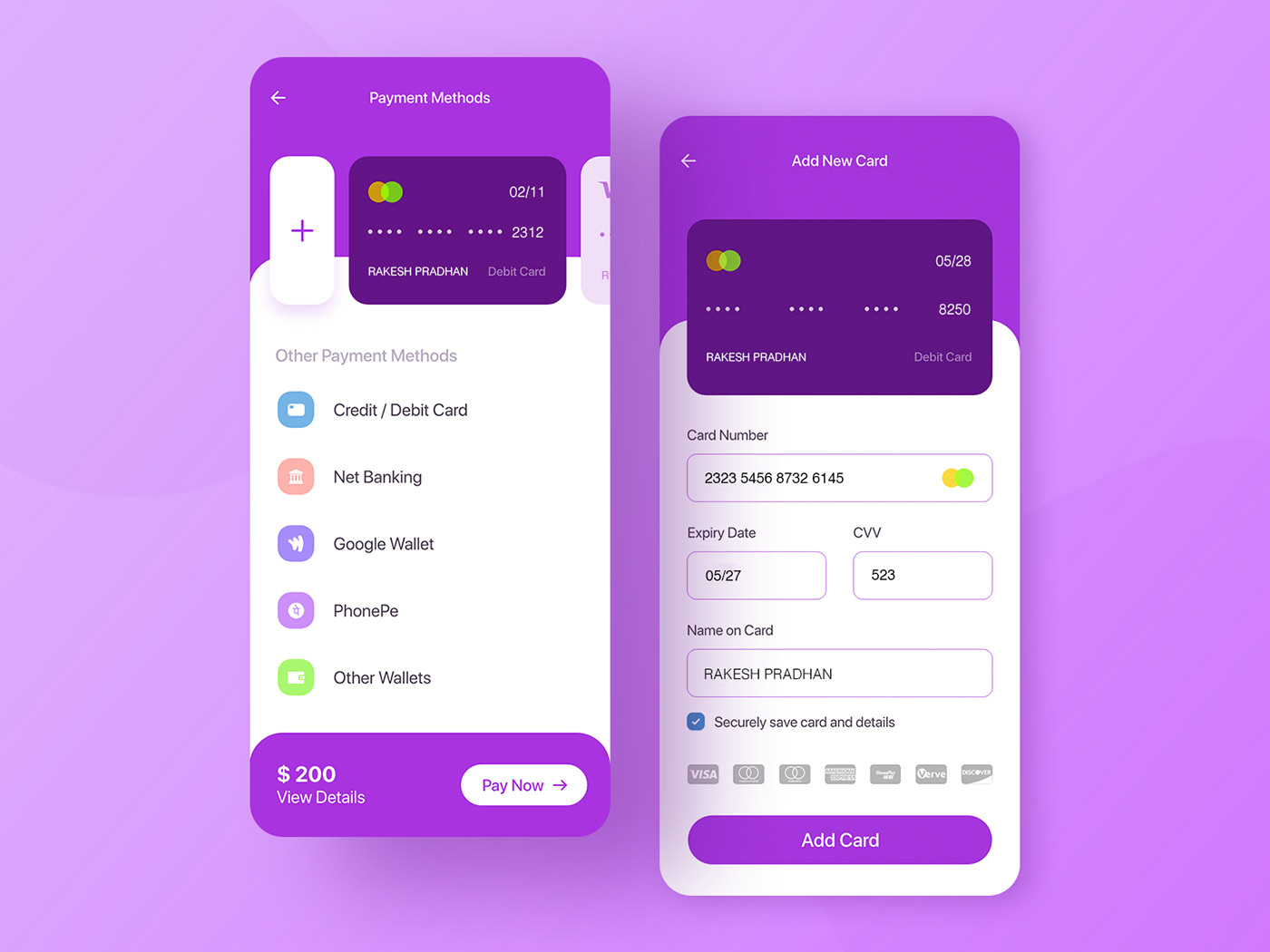 UI ux mobile app mobileapp payment option Payment method design card Debit card