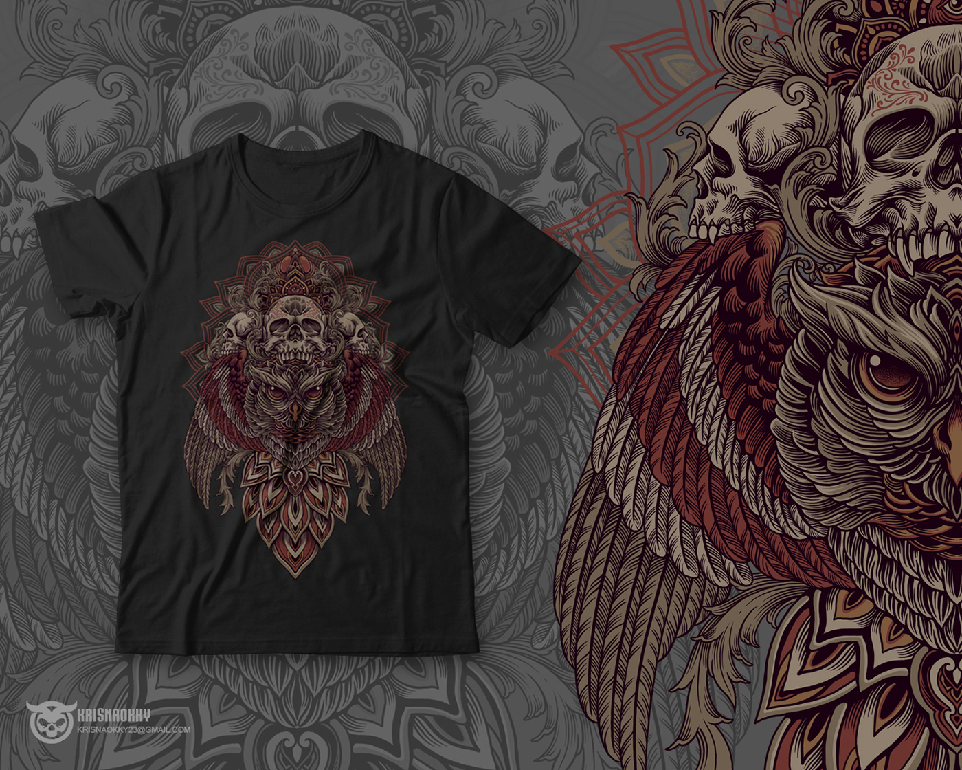 artwork ILLUSTRATION  T-Shirt Design tee design graphic design  Art Drawing design for sale Digital Art  skull owl