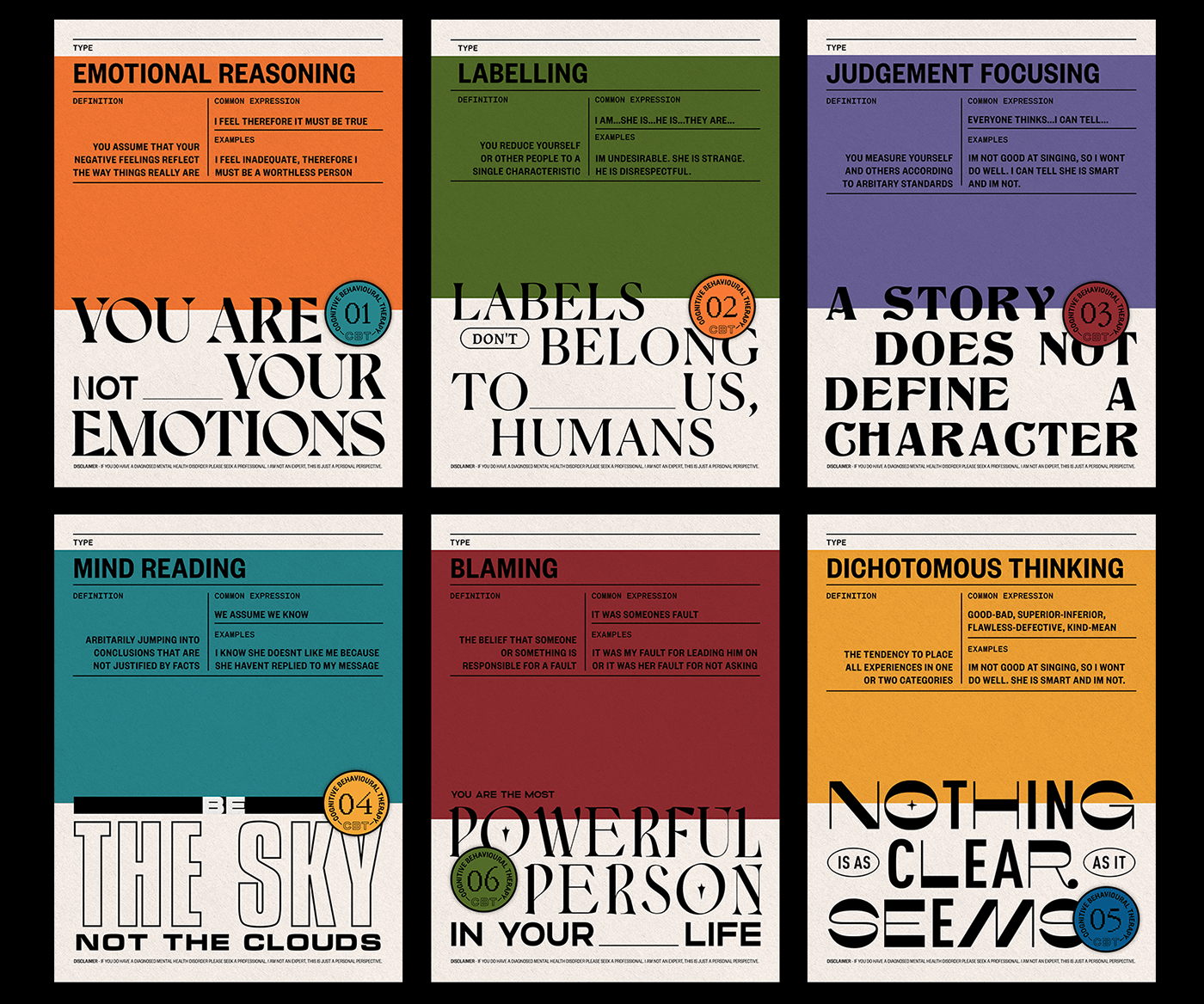 CBT emotions posters psychology Quotes reflection type typography   Creative residency graphic design 