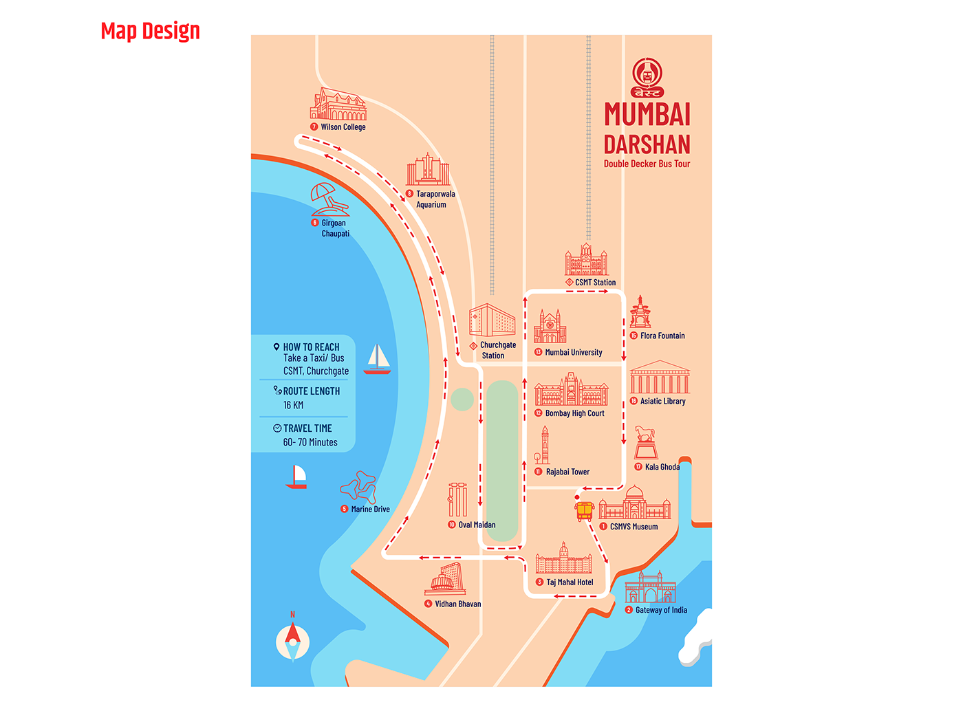 design map design map MUMBAI infographic double decker Mumbai Darshan Tour