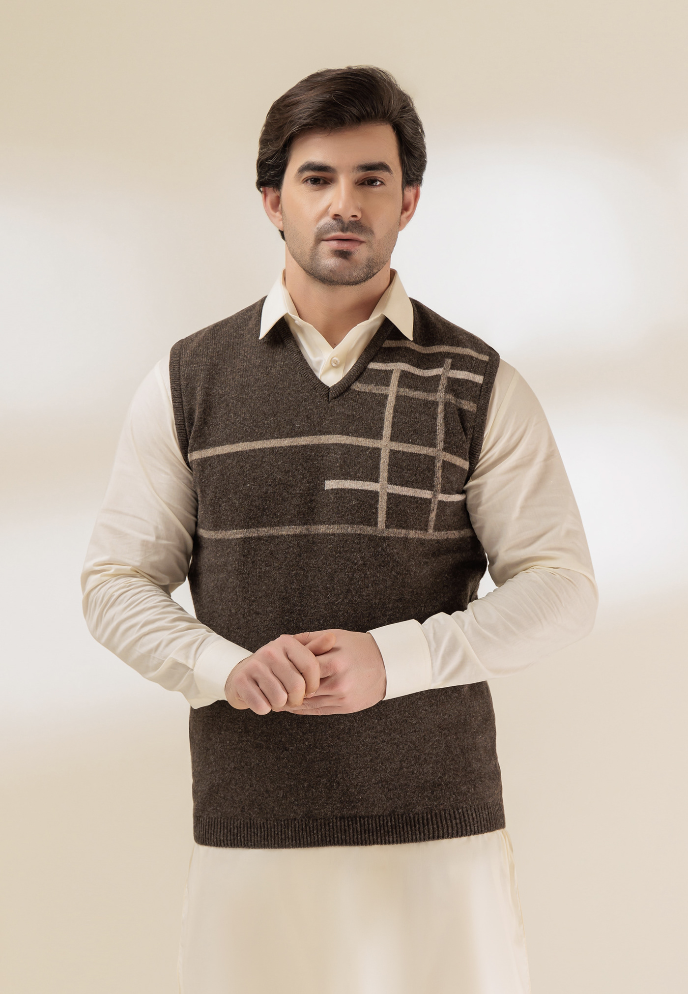 Menswear Sweaters knitwear knitting wool winter Intarsia pattern v-neck pullover