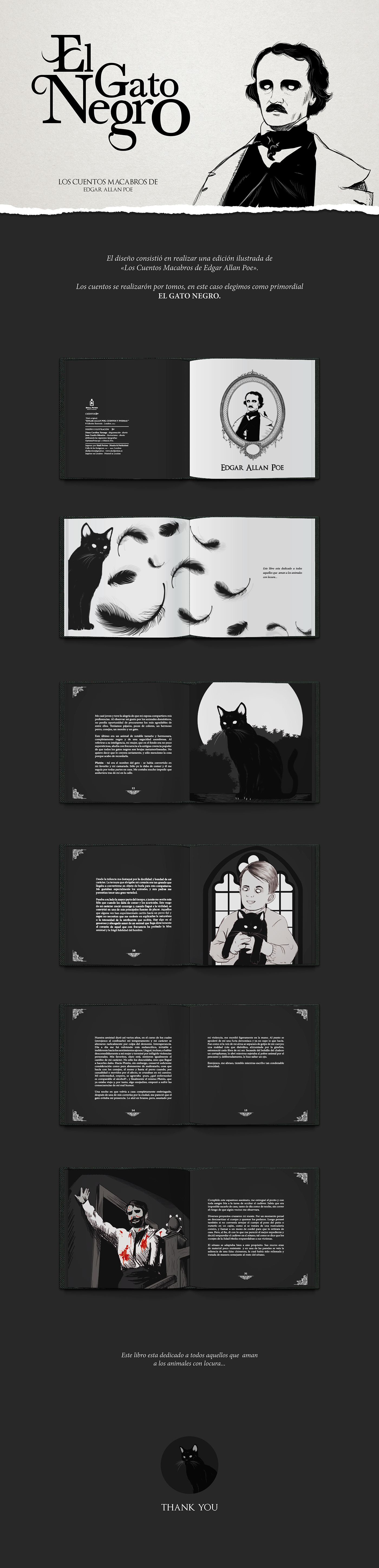 Edgar Allan Poe book horror Layout el gato negro the black cat editorial black and white diagramación fonts type