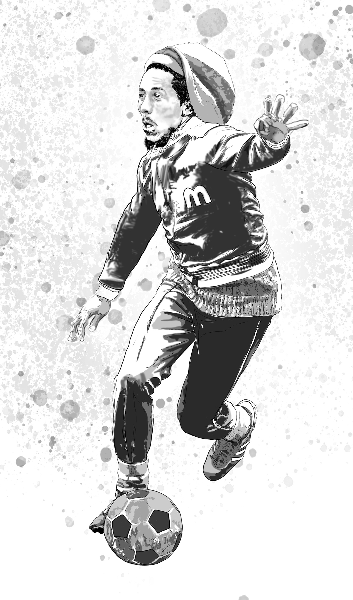 illustracion Wacom Intuos dibujo sketch Bob Marley reggae Futbol photoshop