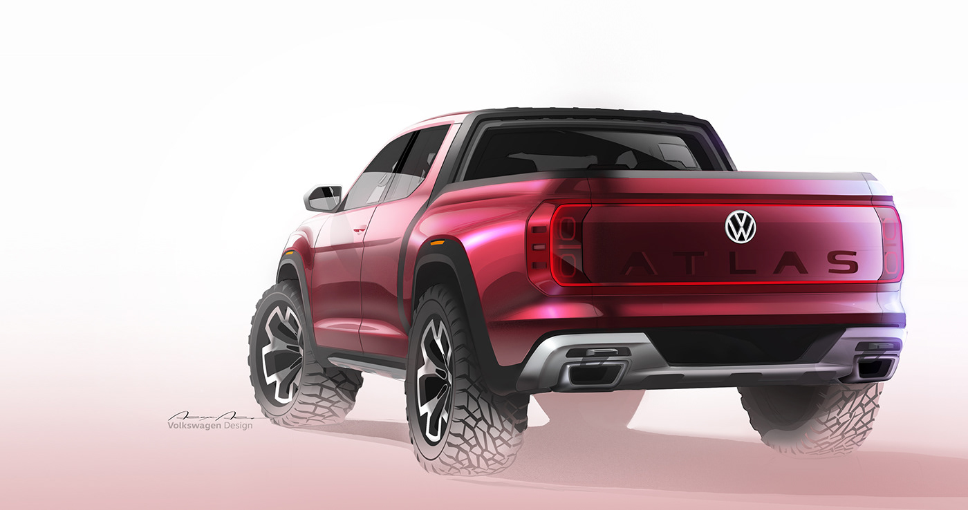 Volkswagen ATLAS "TANOAK Renderings car sketches car design Automotive design Show Car concept car pick up Offroad pick up truck