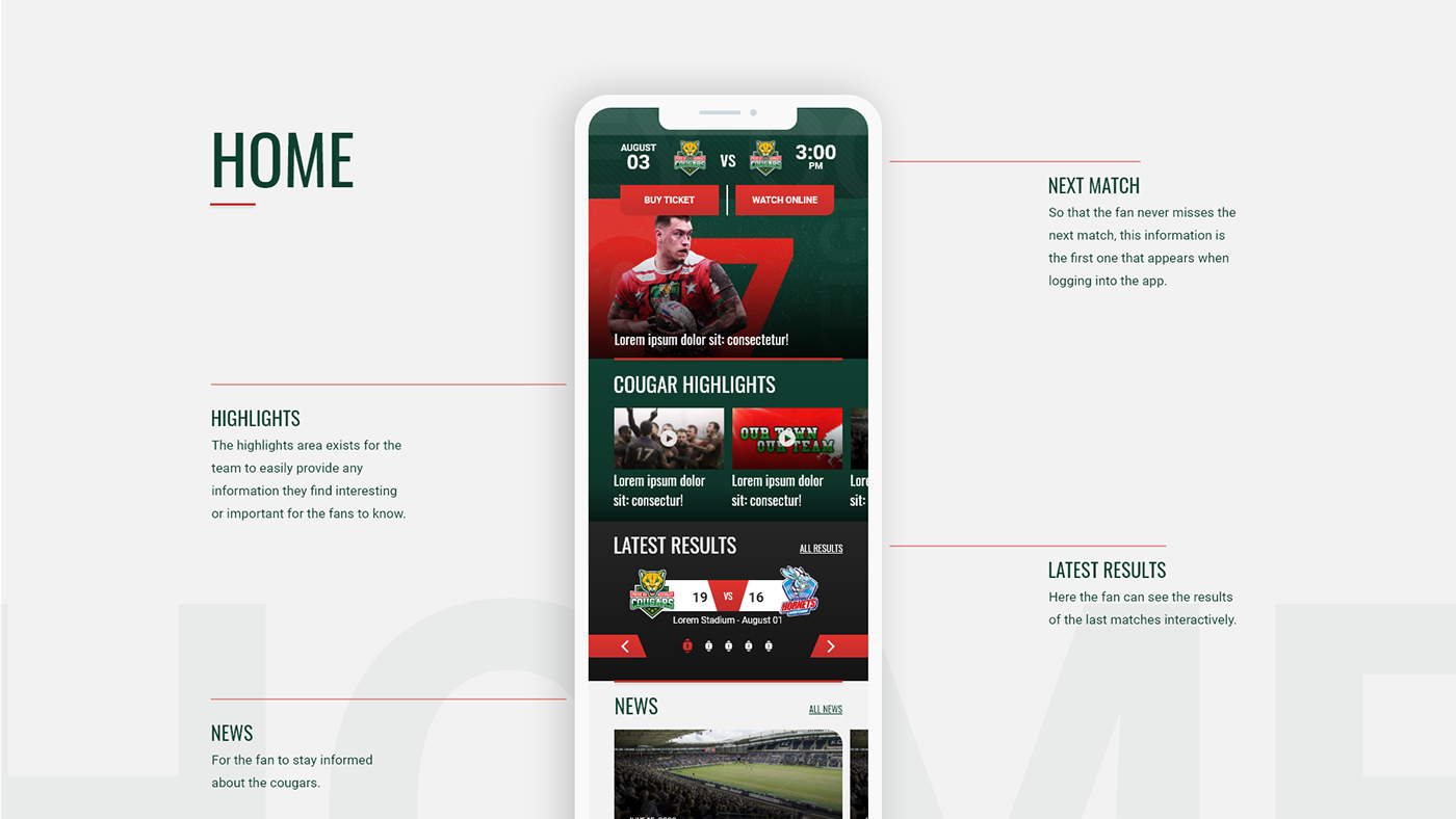 app cougars keighley KEIGHLEY COUGARS Rugby Sports App UI UI/UI ux