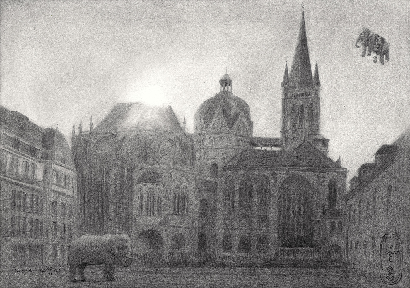 Aachen Aachener Dom art church Drawing  elephant graphite impressionism pencil surrealism