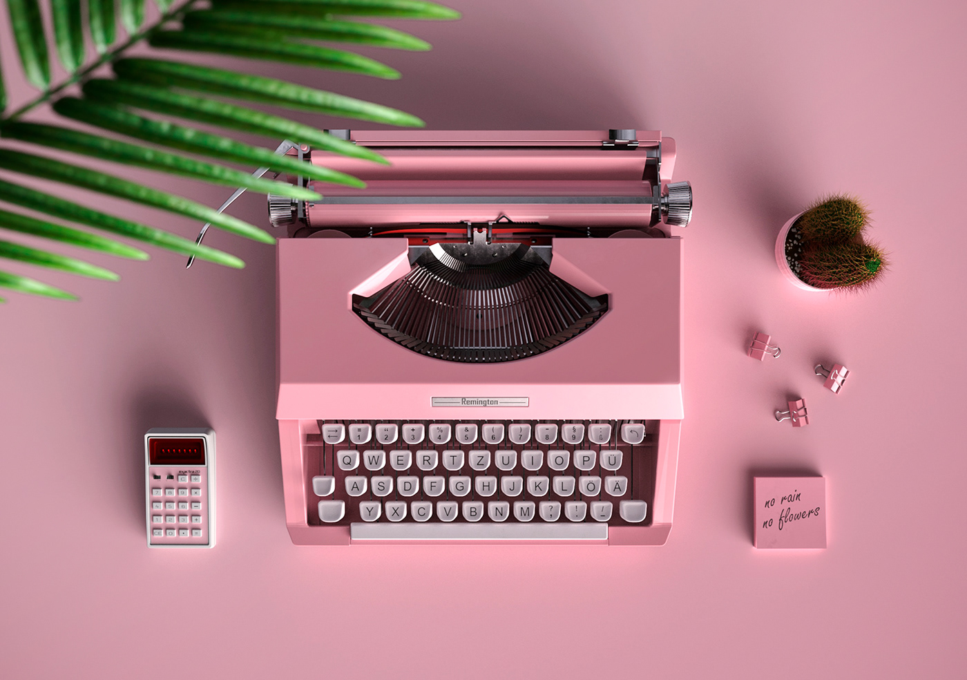 pink marketing   advertisement 3D Render rendering typewriter 3D model visualization