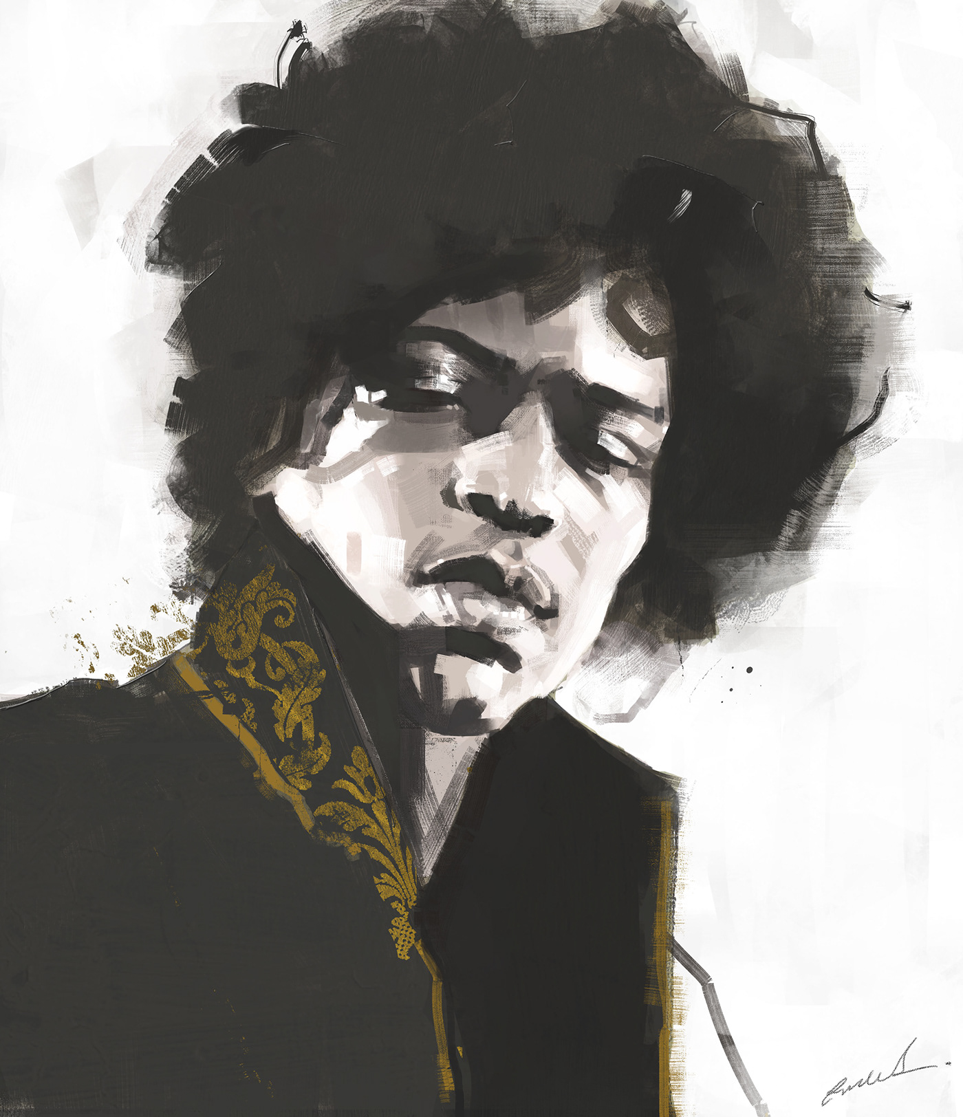 Digital Art  dress Fashion illustrator Jimi Hendrix portrait punksy sketch Style