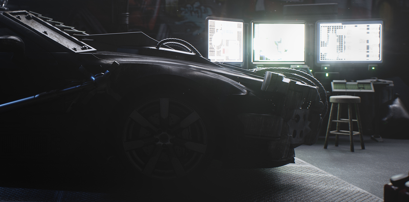 3D Render photoshop visualisation Breakdown car garage CGI digital FStorm
