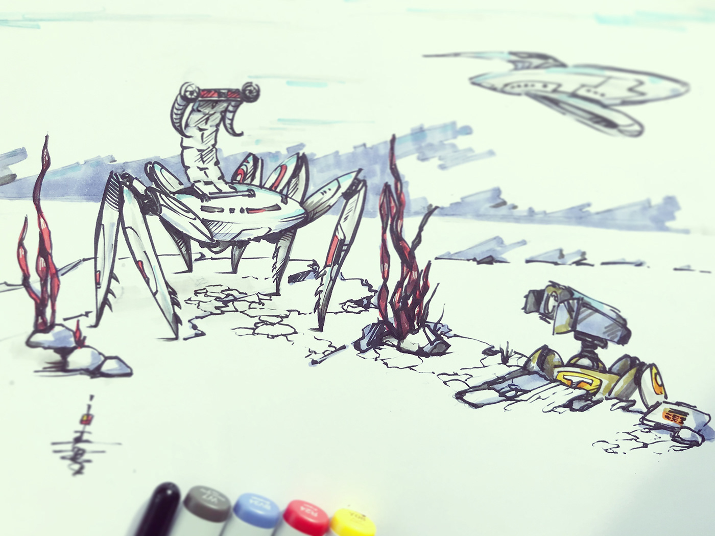 sketch a day daily drawing doodling robots challenge365 ink drawing copic markers