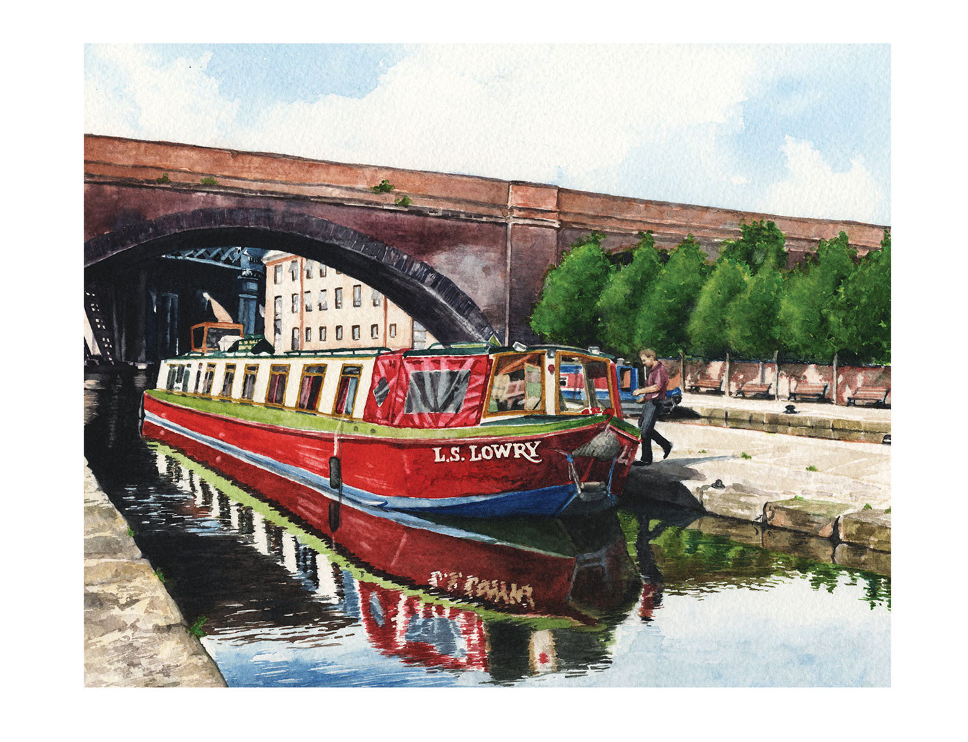 manchester  Castlefields traditional watercolour  barges trains Railways churches green fields Ramsbottom  Stations trees Transport lancashire landscapes stone cottages