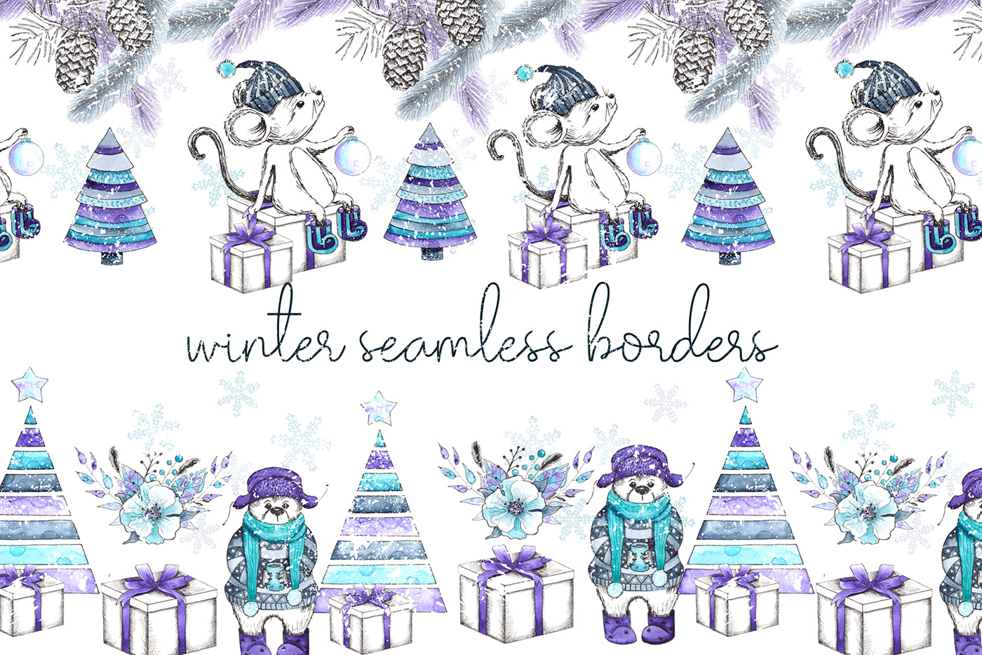 snowflake Tree  clothes graphic animals watercolor winter Christmas snow