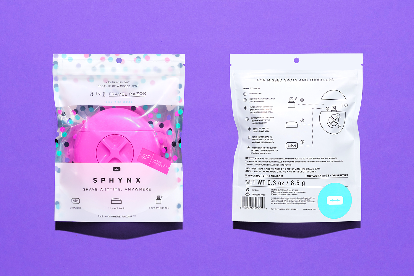 sphynx Razor beauty Packaging polkadot shaving purple pink holographic