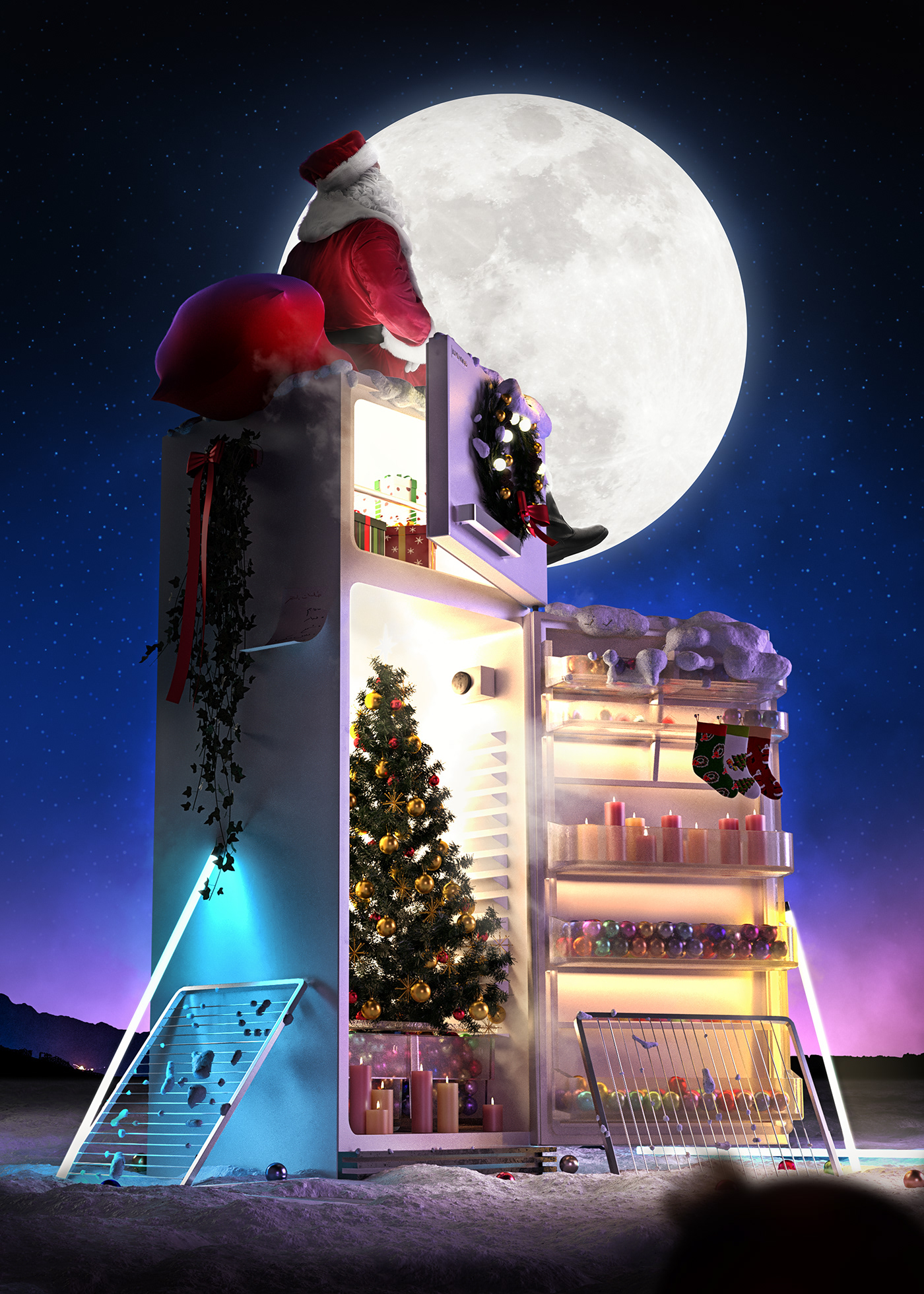 Christmas winter manipulation Digital Art  CGI retouch visual Advertising  snow new year