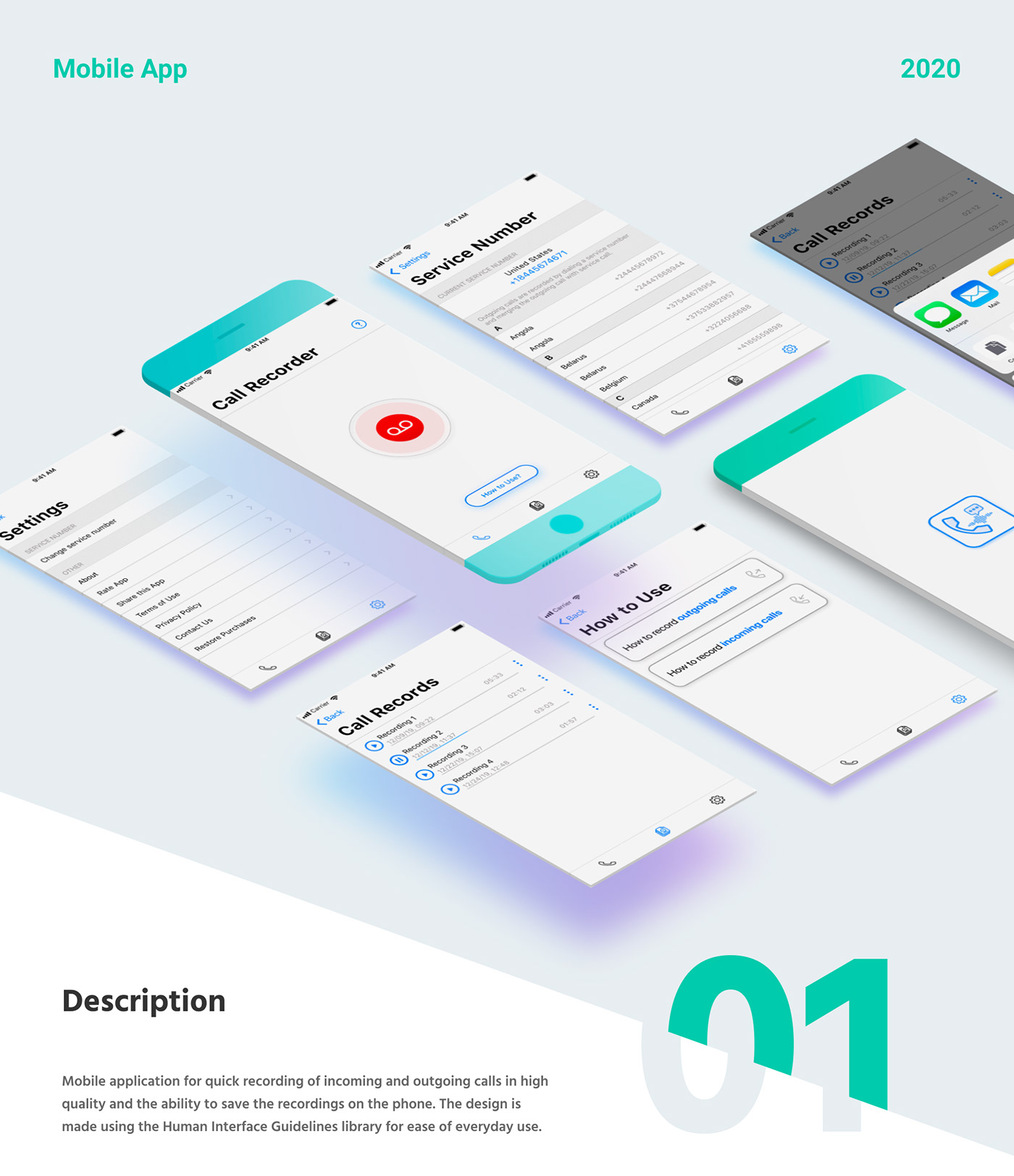 application call design Interface mobile phone record ux/ui app product