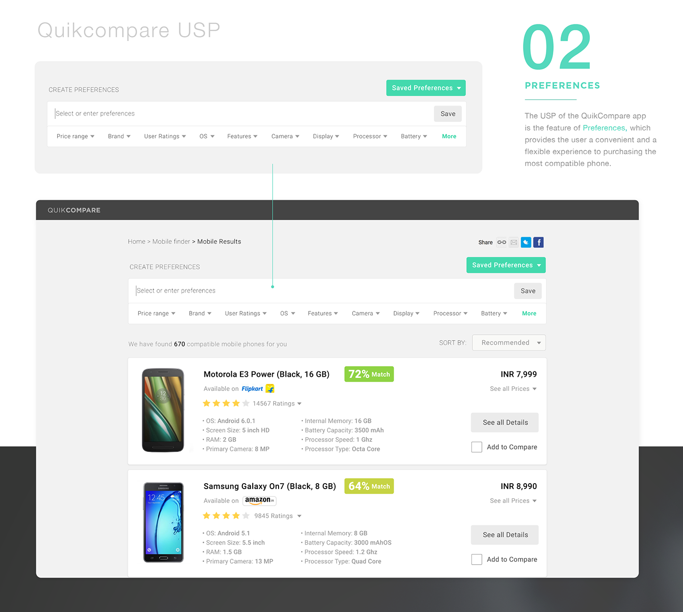 user interface user experience UI/UX Website design mobile compare tool preferences tags