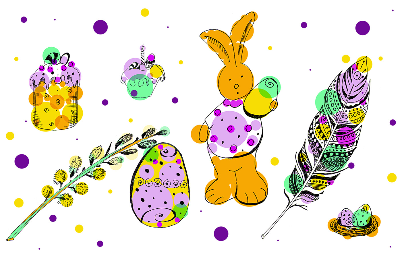 Easter Easter cake egg feather hare ILLUSTRATION  perched point pussy willow rabbit