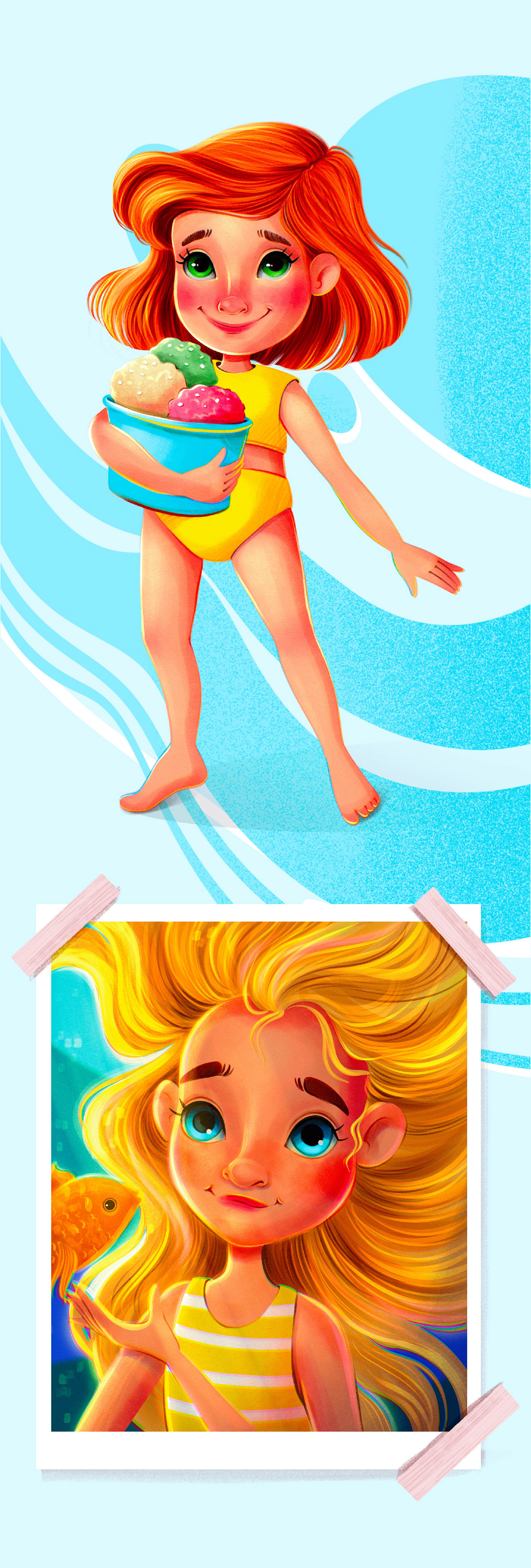 summer beach baby cartoon Character design  cover Picture book cute illustration kids illustration sea