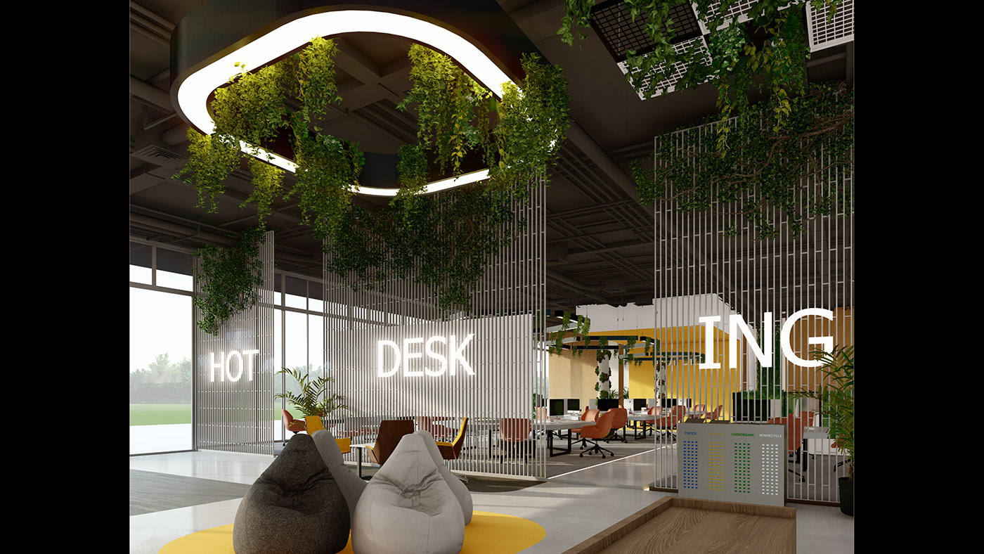 green workspace hot desking modern modern office Office Office Design workspace 3DPLAN industrial design  interior design 