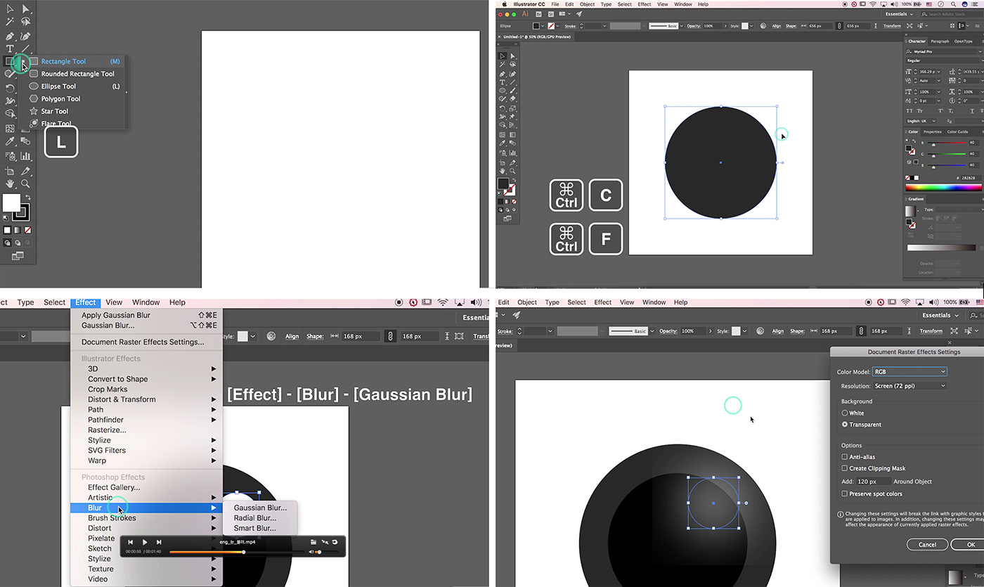Illustrator tutorial 3D 3d ball sphere shapes light 1minute