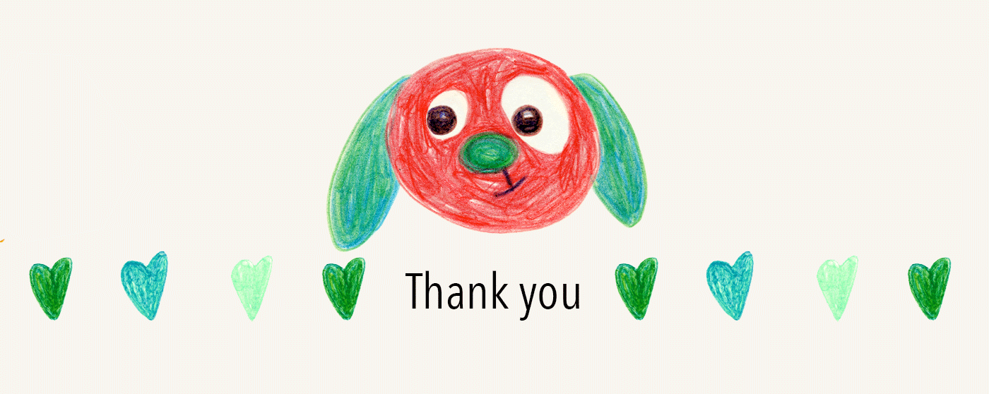 bright red muzzle of a dog with green ears drawn with wax crayons