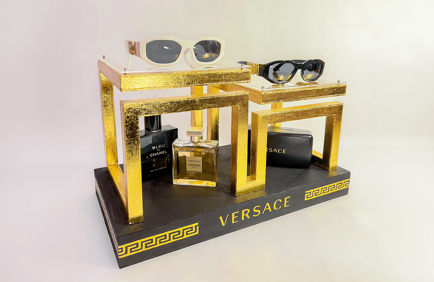 VERSACE PLV object design product design  photography product handmade design Advertising  Brand Design glasses display