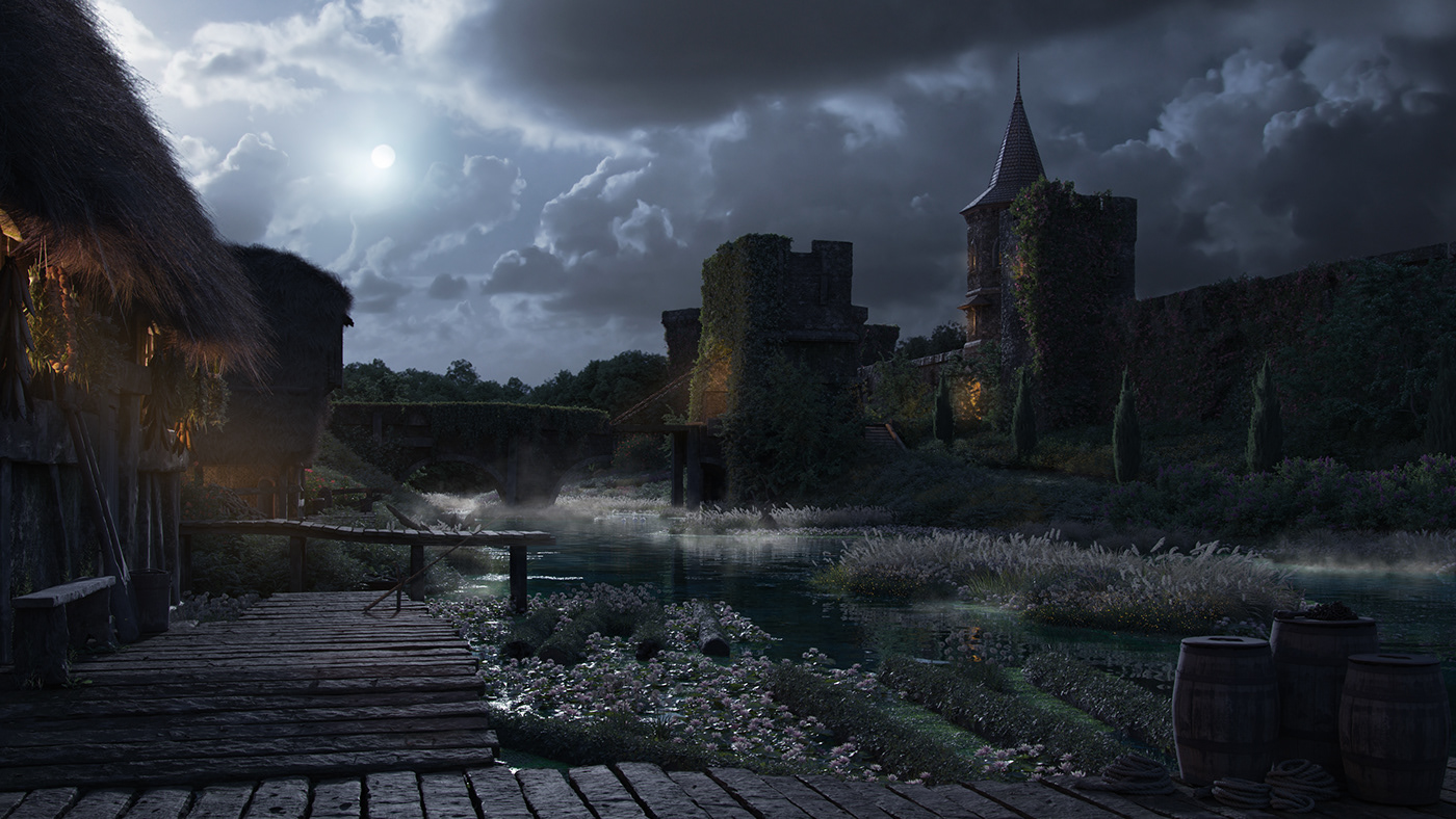 the witcher environment Nature lake Landscape game 3D corona CGI 3ds max