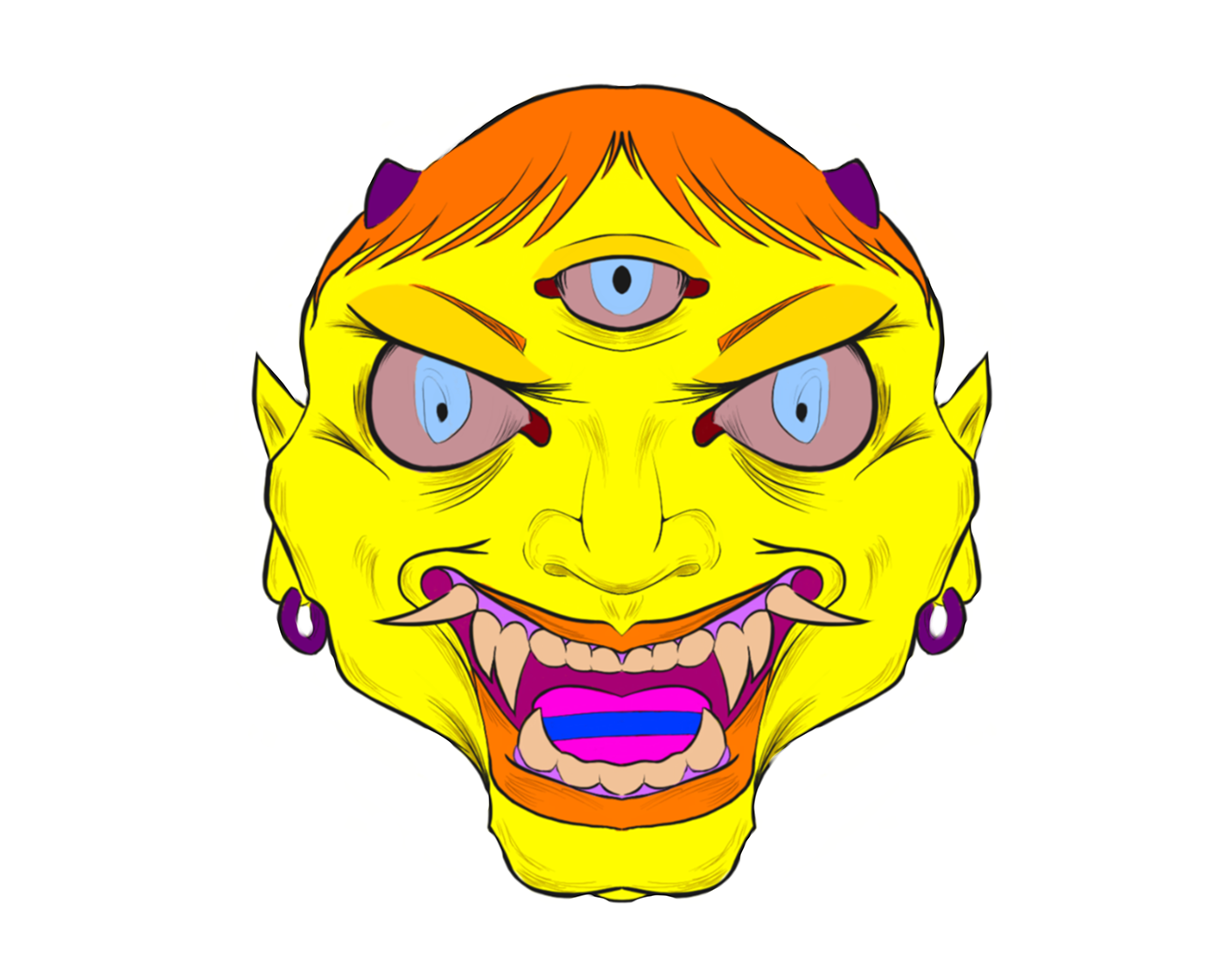 japanese demons  Demons smiling head demon illustration colorful demon