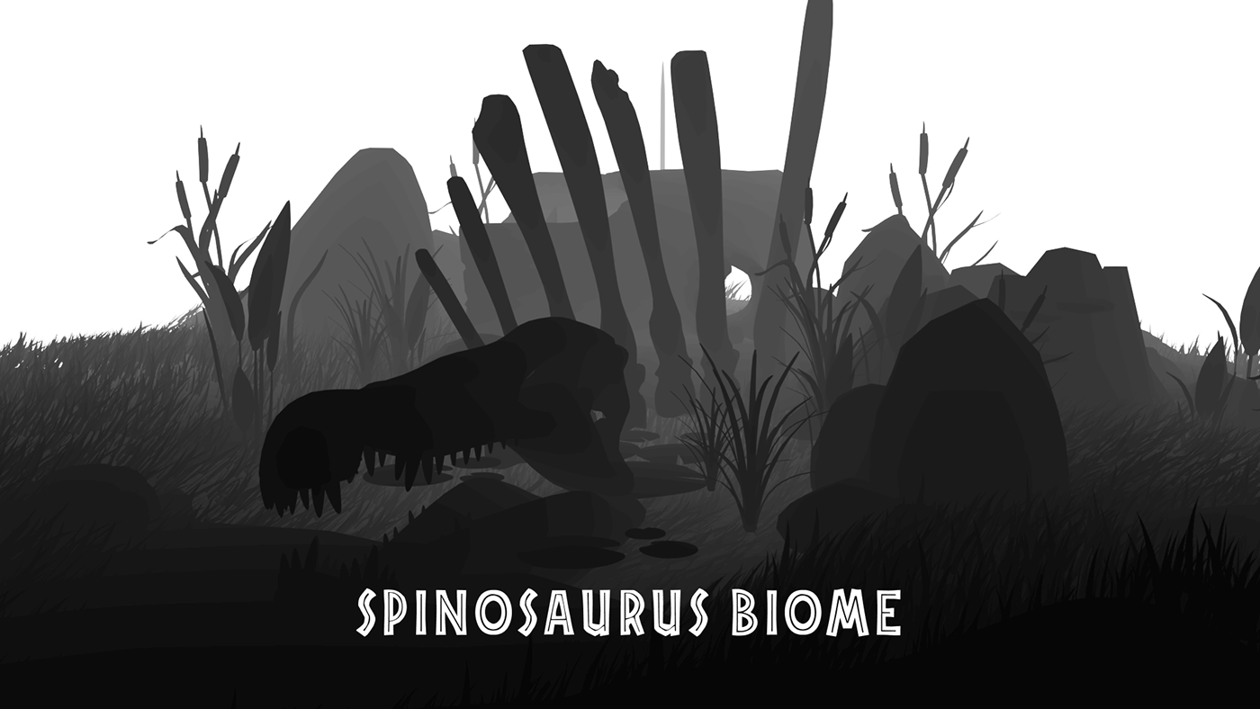 blender 3d pre historic Dinosaur spinosaurus Stylized Art Ghibli 3d art jurassic park Environment design swamp