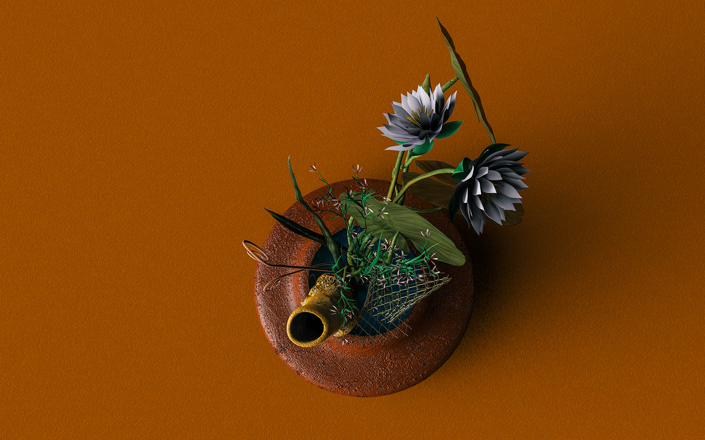 japanesse floral art design contemporary flower colors science Nature 3D