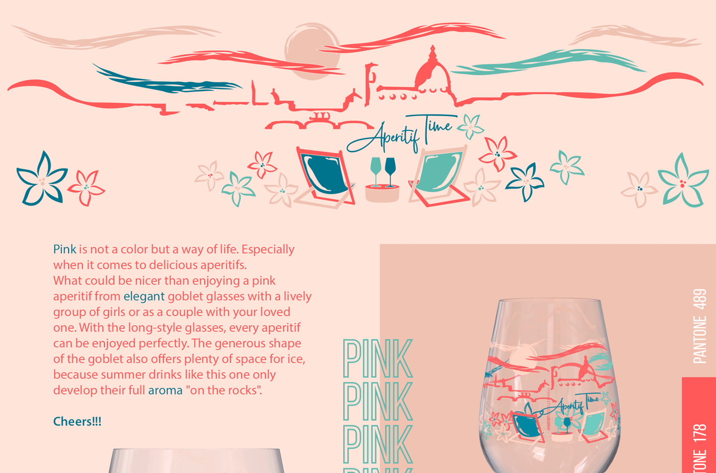 aperitivo rosato cocktail design drink glass graphic pantone pink print Ramazzotti