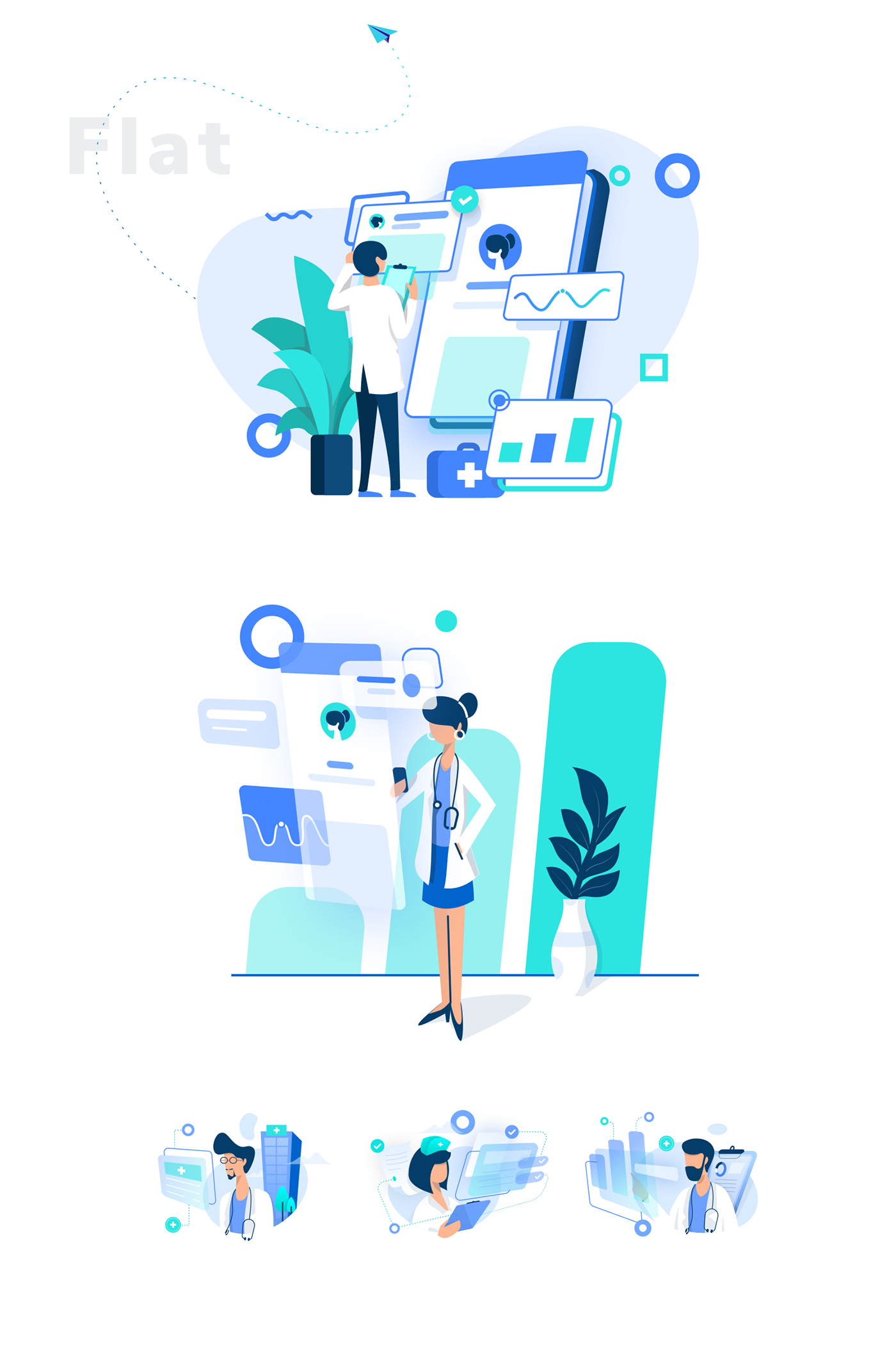 medical Health blue illustrations Isometric icons Web Logo Design