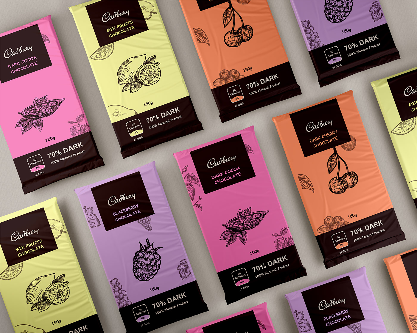 branding  Cadbury chocolate chocolatepackaging   graphic design  ILLUSTRATION  Illustrator Packaging product design 