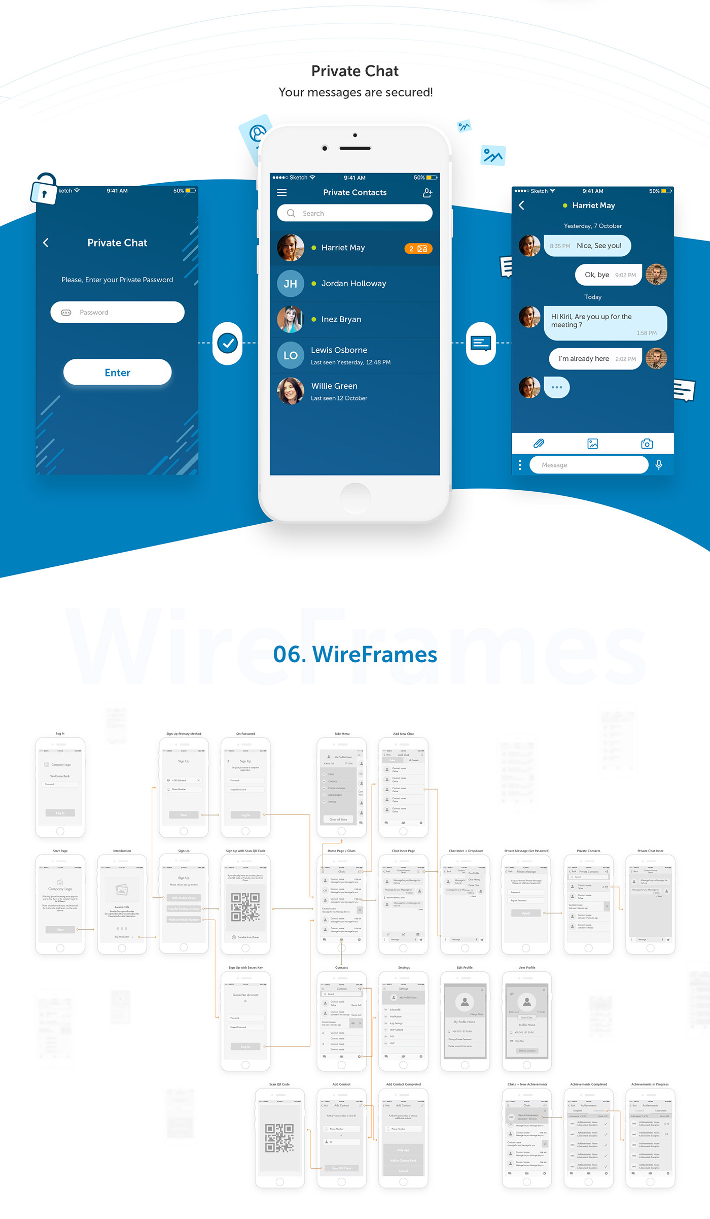 app ios mobile application UI ux flat design messenger clean