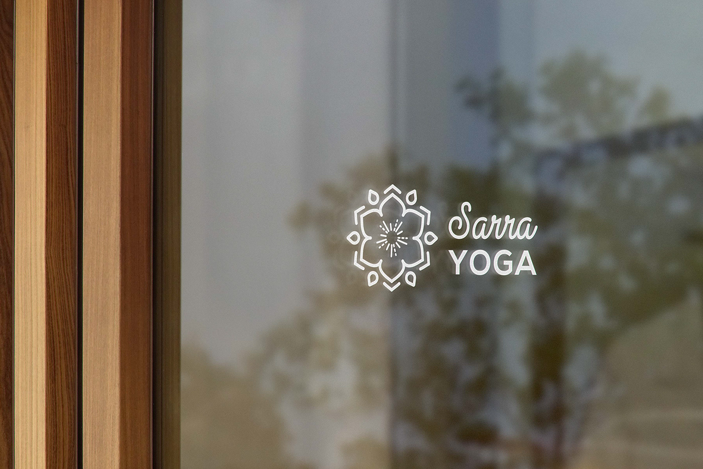 Sarra Yoga logo on the studio window