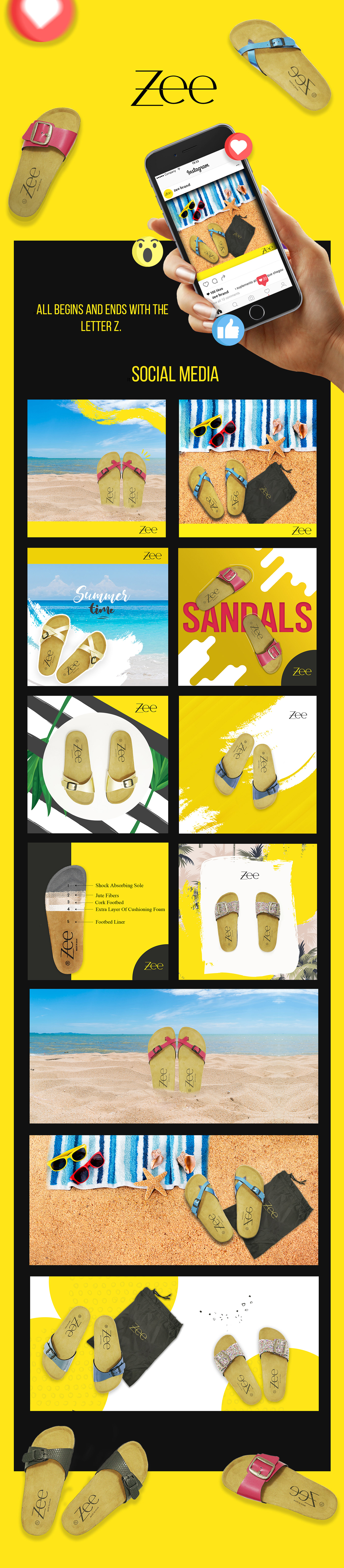 designs creative Sandals slippers yellow summer social media campaign