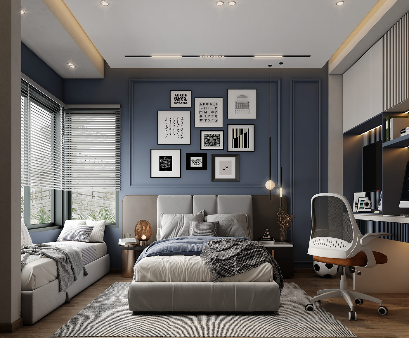 3ds max architecture blue boybedroom interior design  modern visualization vray Unique