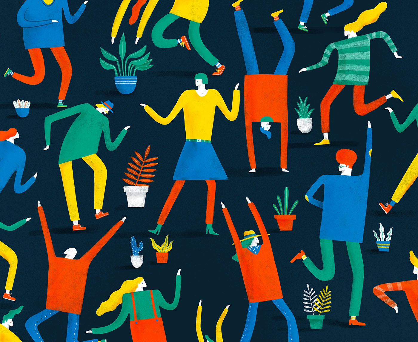 ILLUSTRATION  Plant foliage party colour people dancing editorial