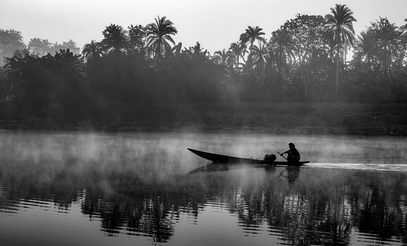 black and white boat bridge Fisherman fishing Landscape Nature Photography  river street photography