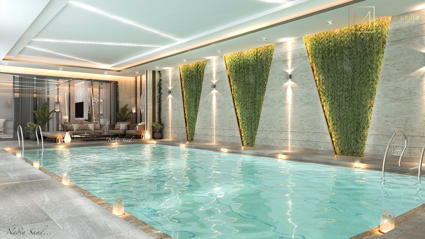 3dmax architecture design garden Interior lighting living and pool Maram Group modern nadia saad pool design