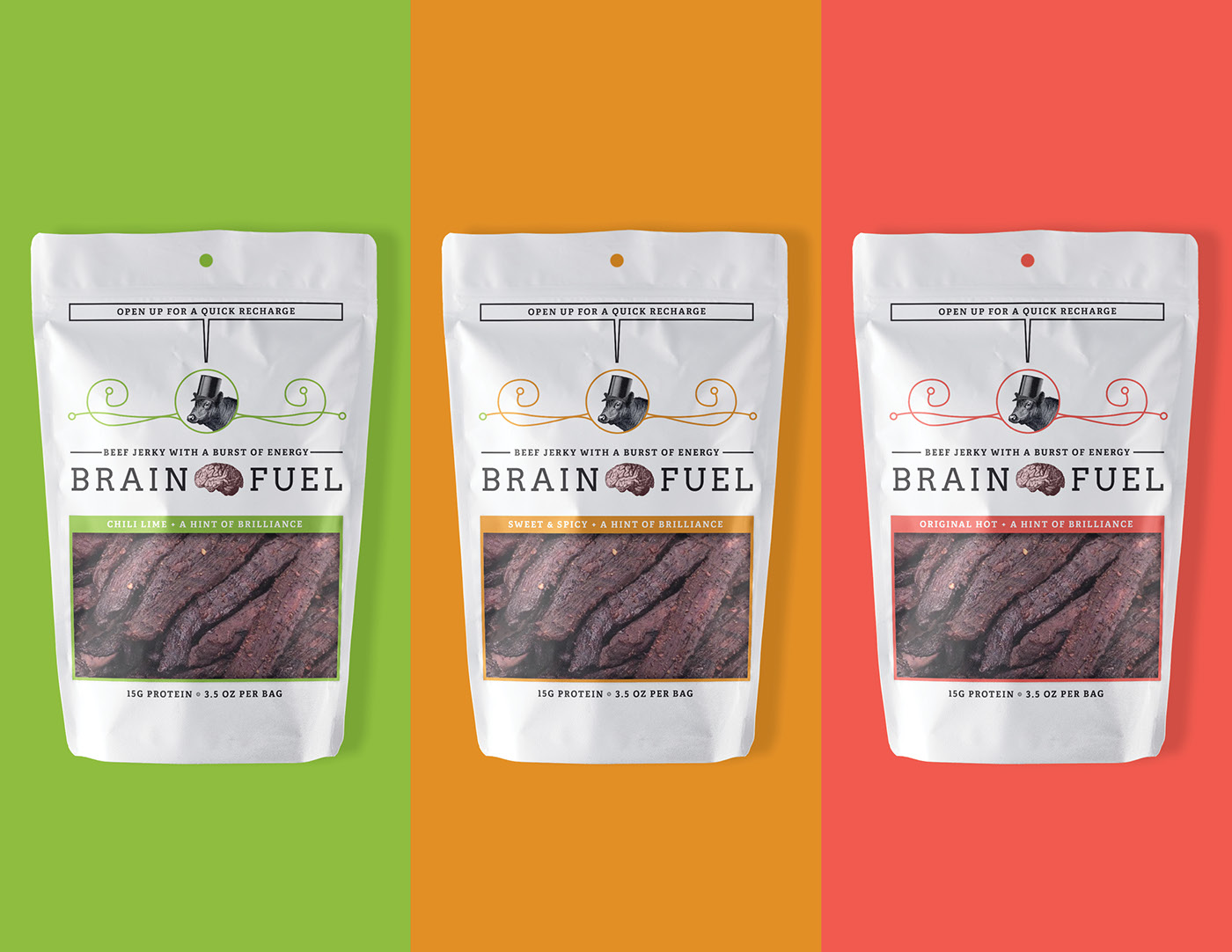 brain fuel jerky college students beef pouch vintage Packaging