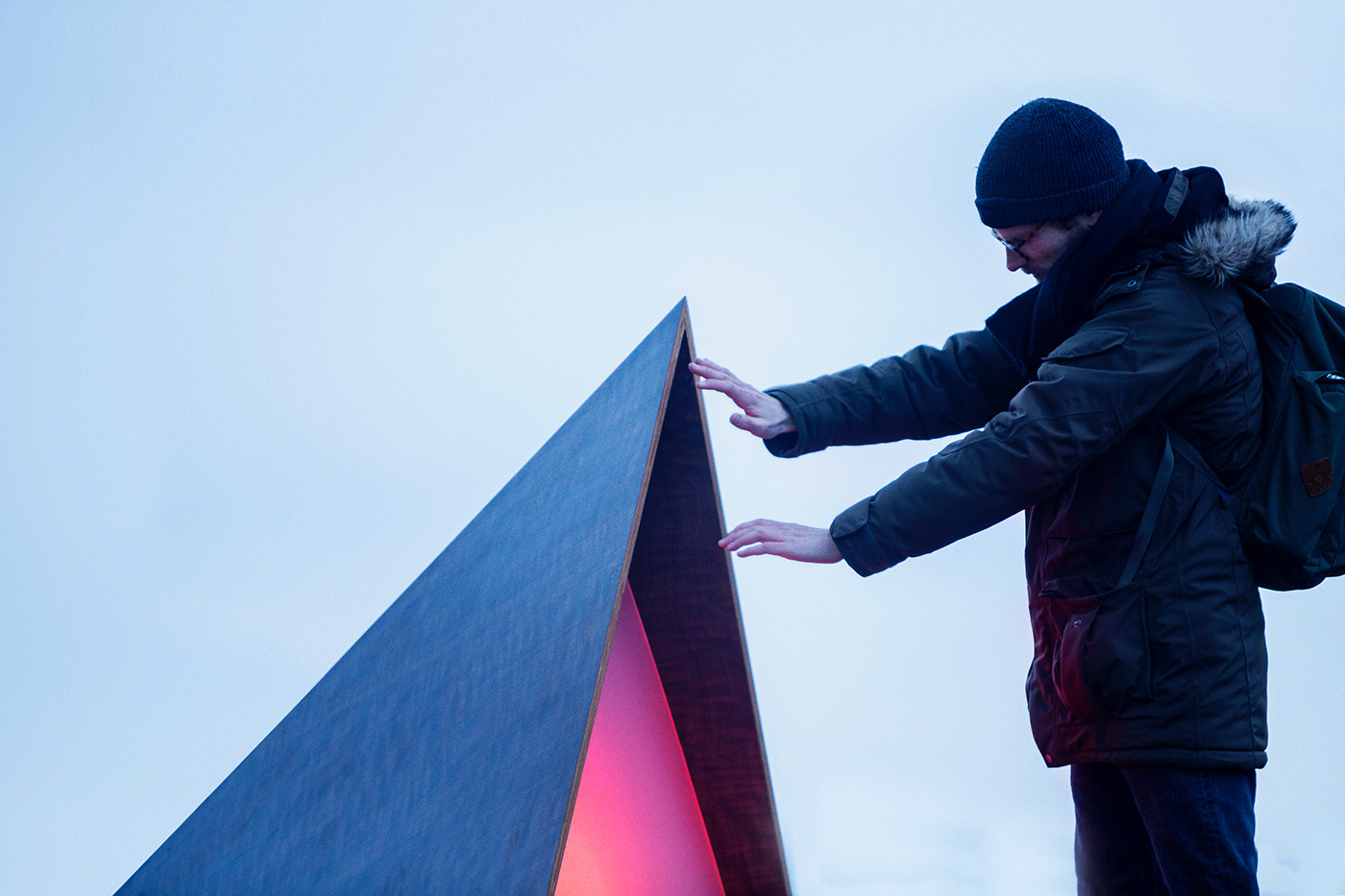 winter triangle light geometry installation interactive reactive sculpture digital