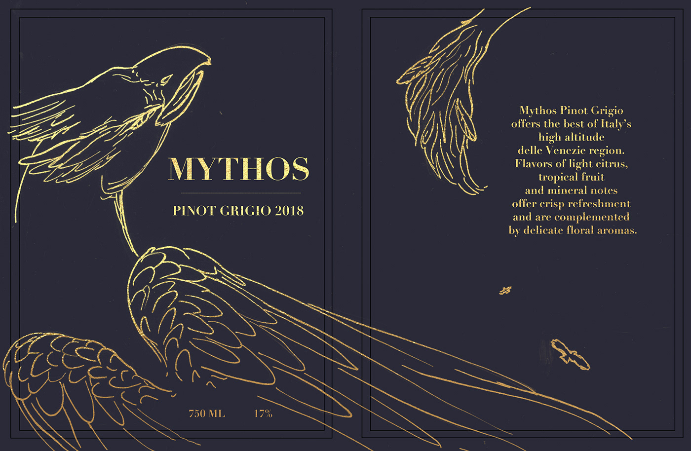 pen and ink mythological creatures surface design wine label