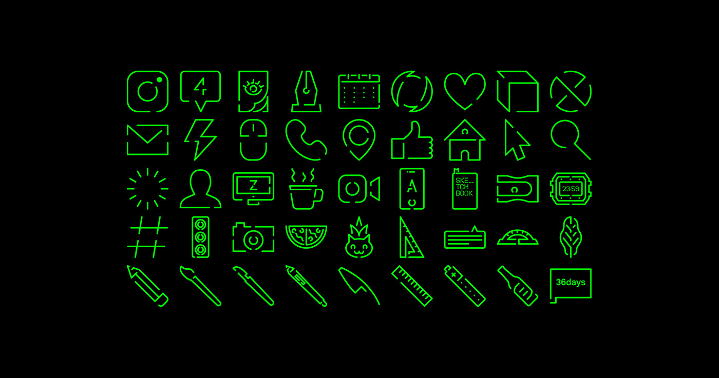 neon lights icons green instagram visual identity Promotion online japanese spain