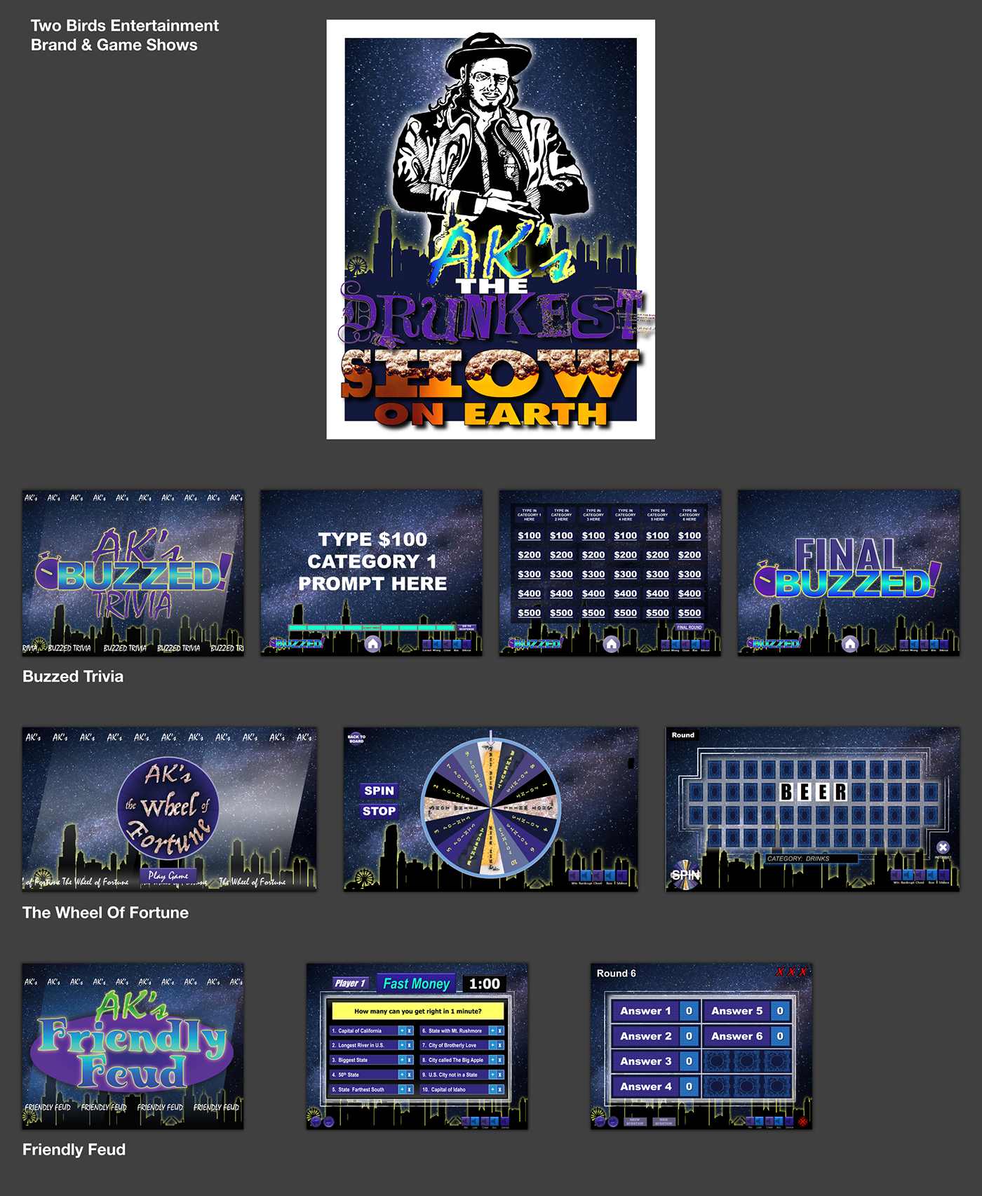 bar bingo Wheel of Fortune trivia power point Games graphic design  ILLUSTRATION 