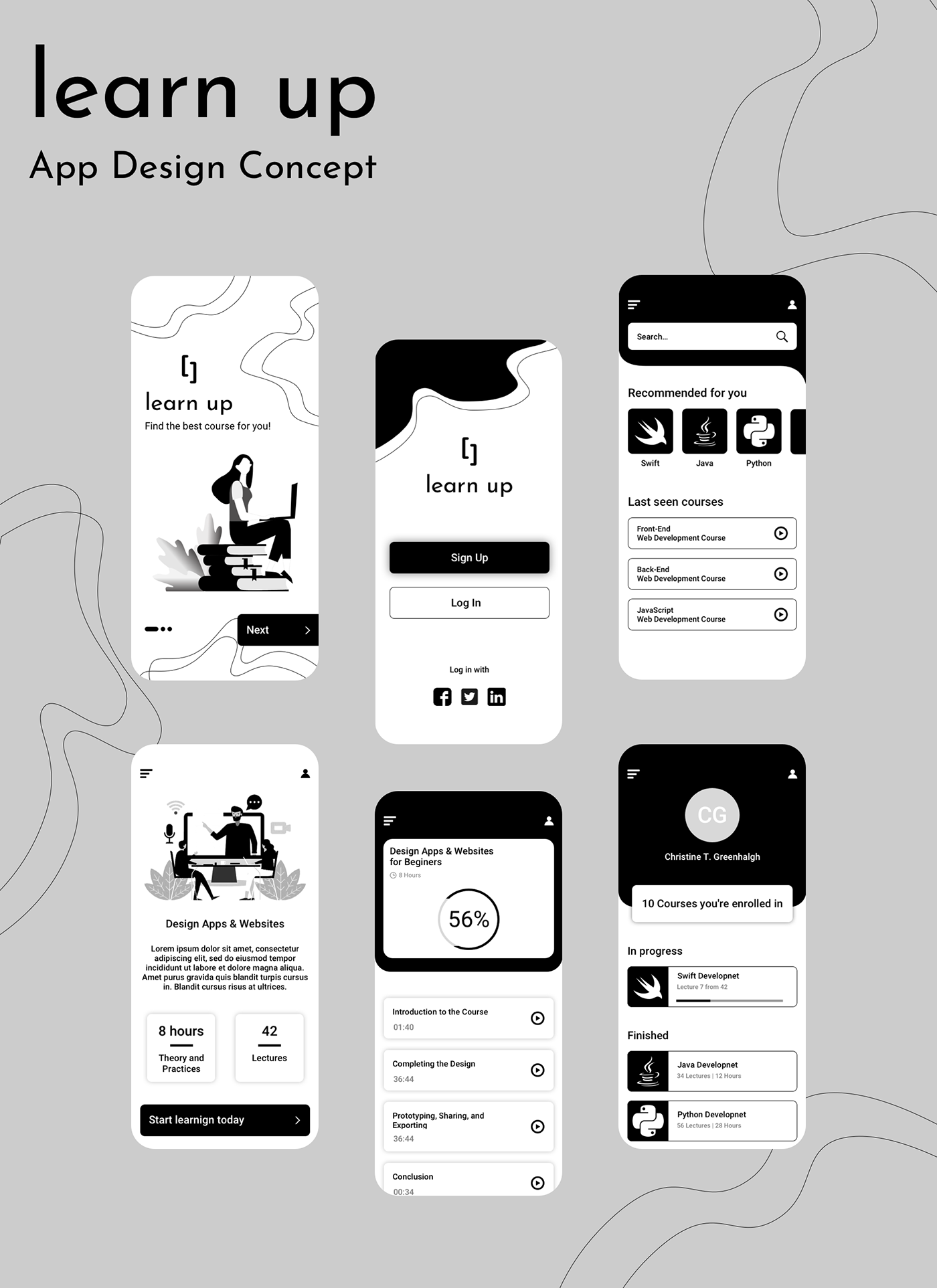 app app design black and white Courses App design design concept minimalistic mobile design UI ui design