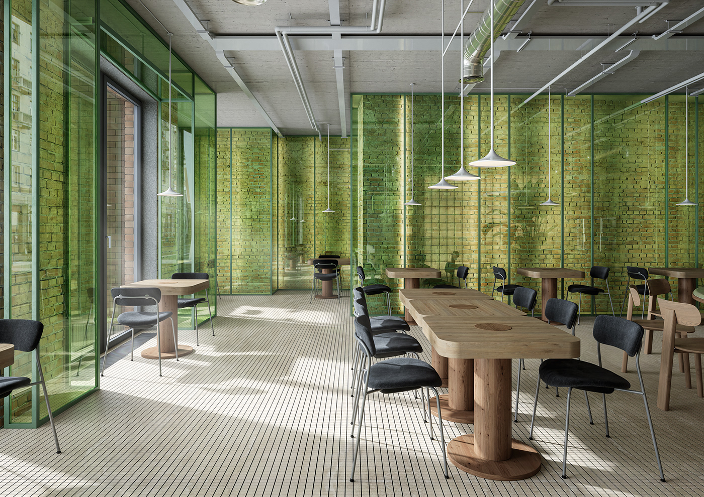 concrete architecture visualization archviz bricks stainless steel restaurant FStorm glass HORECA