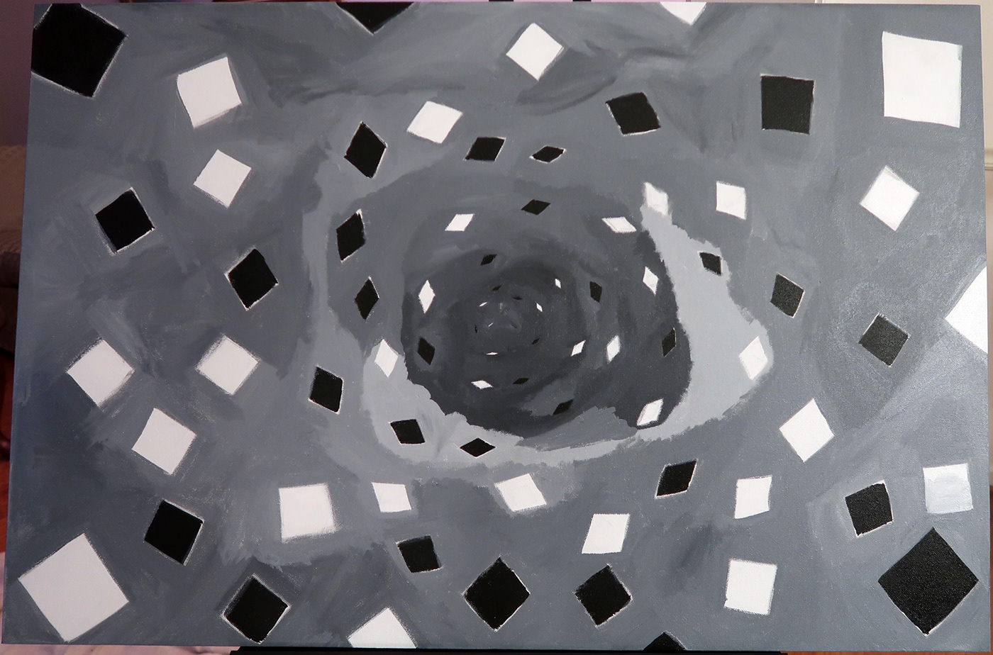 gray painting   diamonds Spiral distant geomtry Curvature yin yang balance