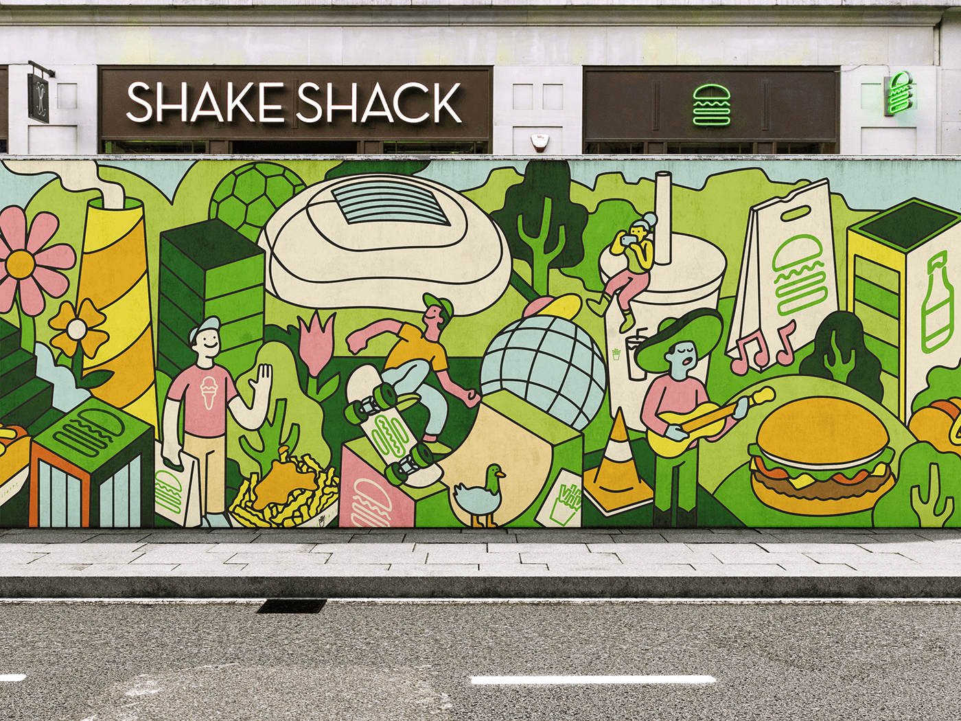 Shake Shack Mural ILLUSTRATION  monterrey food branding restaurant mexico ilustracion burger